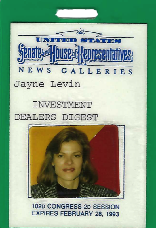 United States Senate and House of Representatives News Galleries press credential, 102d Congress